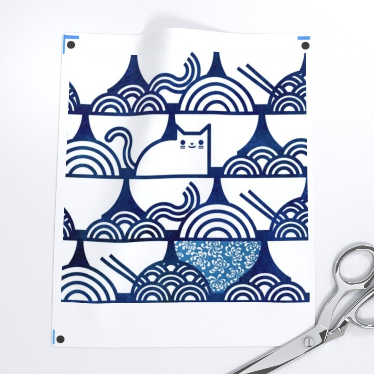 Cat Noodle Large Navy White Cute Cats Kawaii Pets Japanese Novelty Pet Blue Custom Printed Fabric by Spoonflower Various Fabrics by the Yard or Fat Quarter